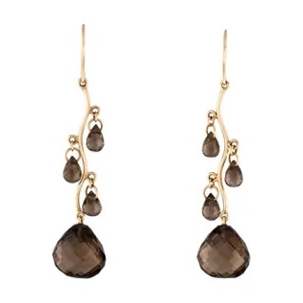Bloomingdales 14K Gold Smoky Quartz Stone Drop Earrings 12"x 21"mm